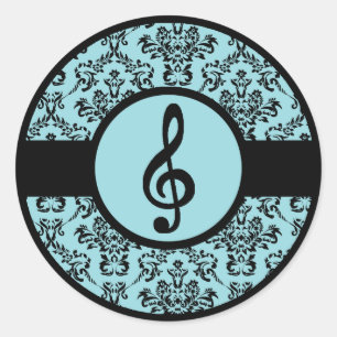 Ornate Blue Treble Clef Classic Round Sticker