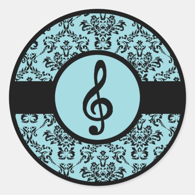 Ornate Blue Treble Clef Classic Round Sticker (Front)