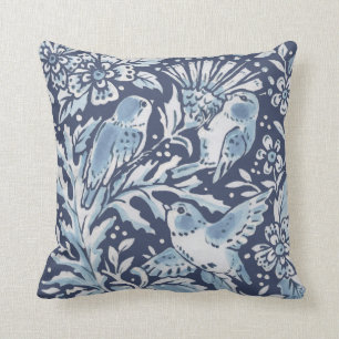 Ornate Blue White Forest Birds Thistle Woodland Cushion