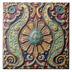 Ornate Bohemian Medallion Ceramic Tile