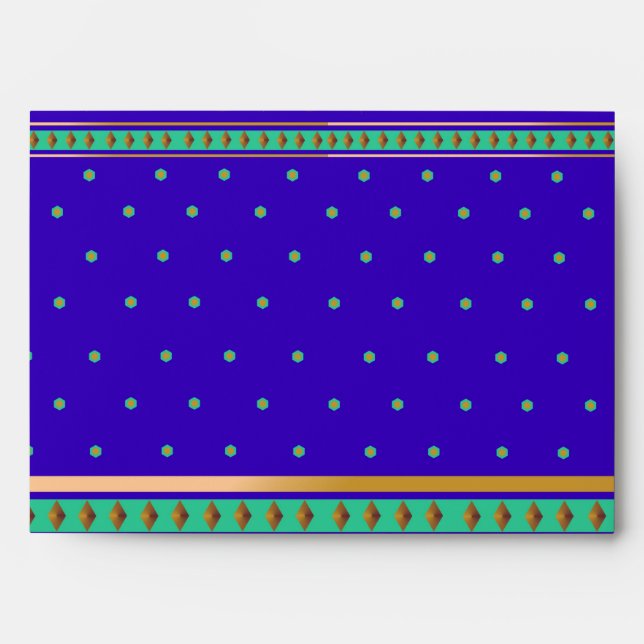Ornate Bollywood India Blue Green Gold Wedding Envelopes (Front)