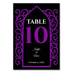Ornate border black and purple Gothic Wedding Table Number