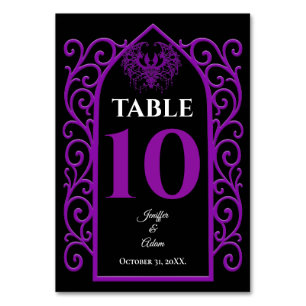 Ornate border black and purple Gothic Wedding Table Number