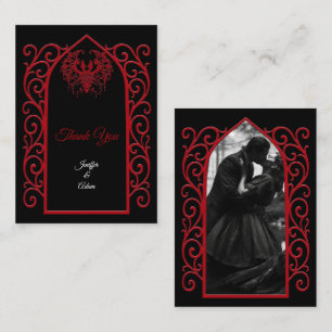 Ornate border black and red Gothic wedding Card
