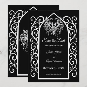 Ornate border black and whit wedding save the date announcement