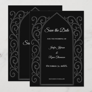 Ornate border black and whit wedding save the date announcement