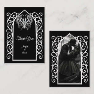 Ornate border black and white Gothic wedding Card