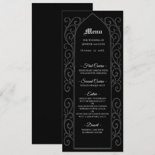 Ornate border black and white Gothic Wedding Menu