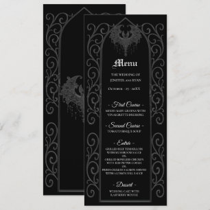 Ornate border black and white Gothic Wedding Menu