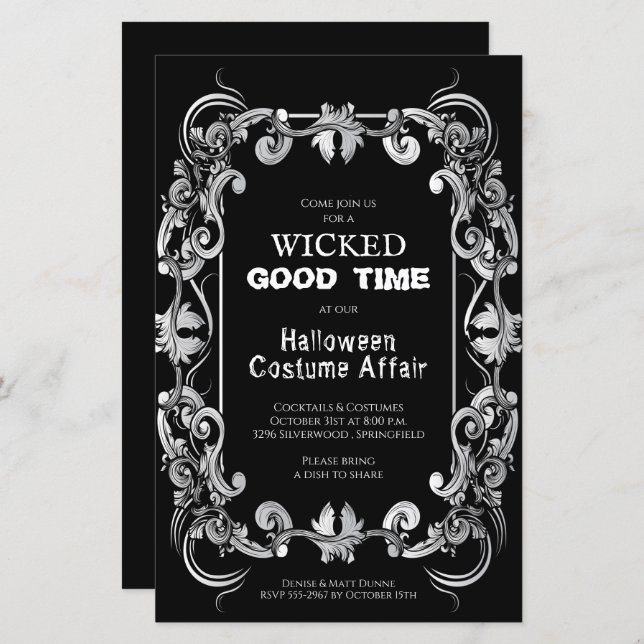 Ornate Border Budget Halloween Invitations (Front/Back)
