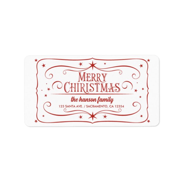 Ornate Border Merry Christmas Return Address Label (Front)