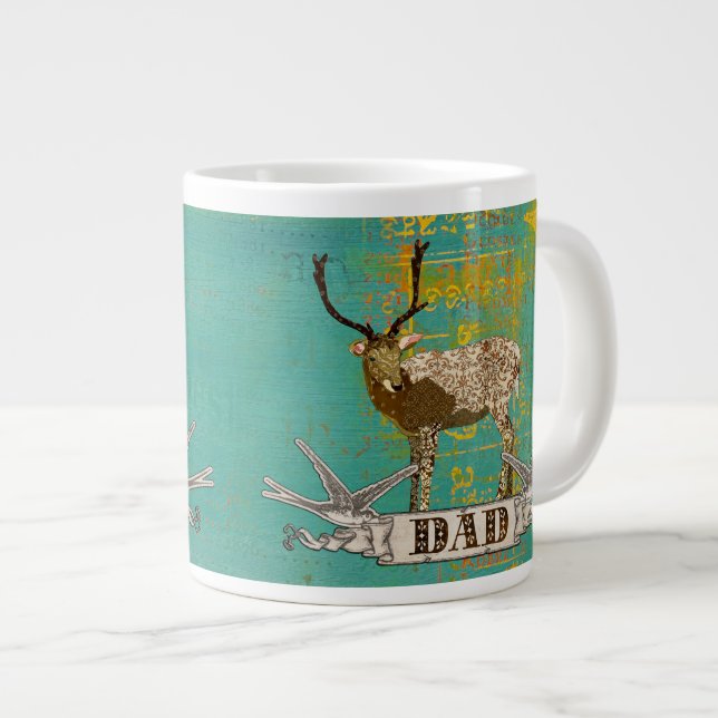 Ornate Bronze Buck Teal Dad  Mug (Front Right)
