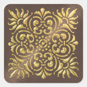 Ornate Brown and Gold Embossed Look Sticker