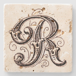 Ornate Brown Monogram ‘R’ Stone Coaster