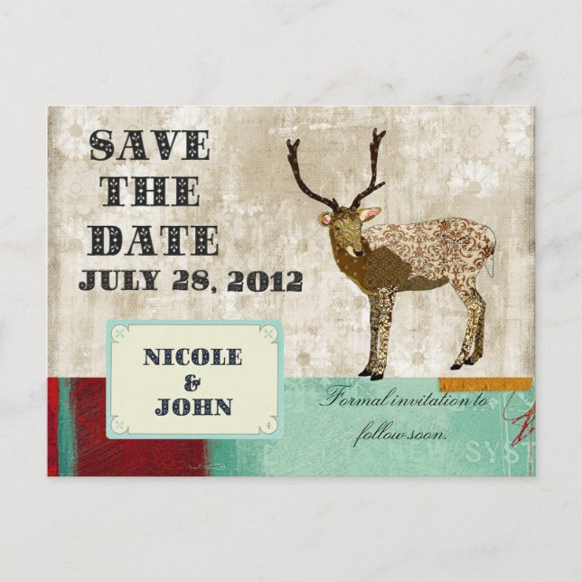 Ornate Buck Save the Date  Vintage Postcard (Front)