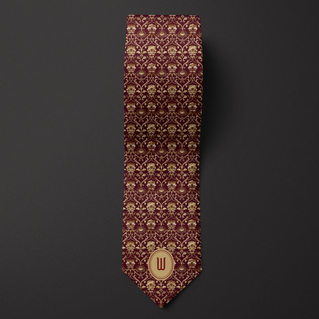 Ornate Burgundy and Gold Monogram  Tie (Creator Uploaded)