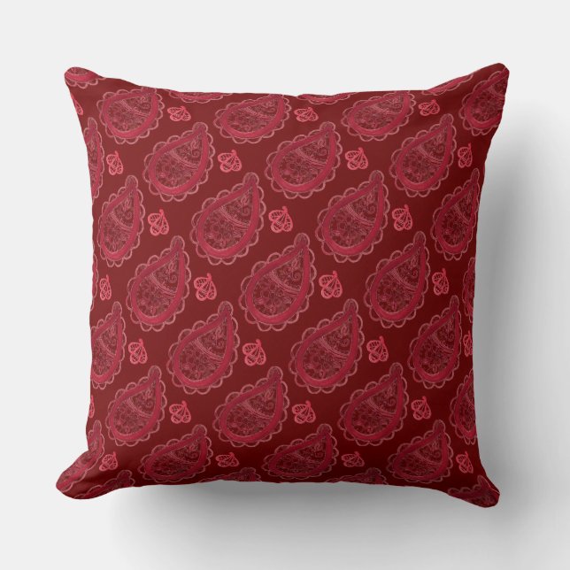 Ornate Burgundy Paisley Pattern Cushion (Front)