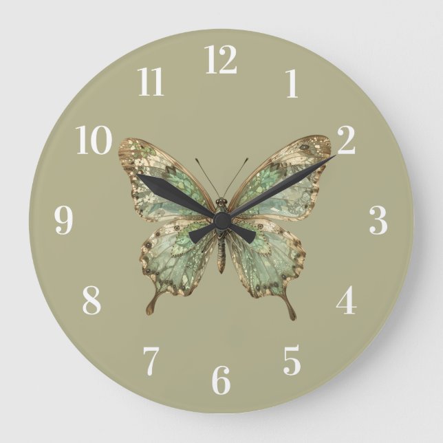 Ornate Butterfly with Leaf Pattern Wings Large Clock (Front)