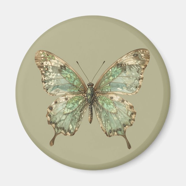 Ornate Butterfly with Leaf Pattern Wings Magnet (Front)