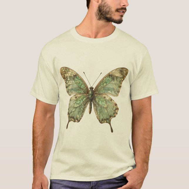 Ornate Butterfly with Leaf Pattern Wings T-Shirt (Front)