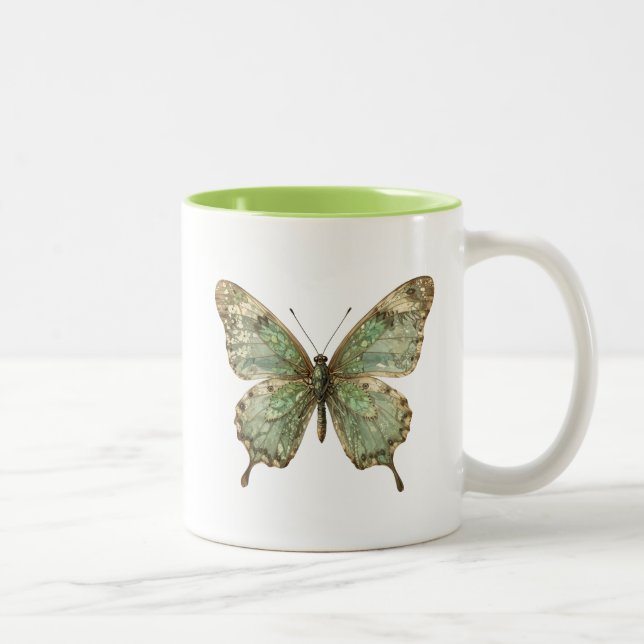 Ornate Butterfly with Leaf Pattern Wings Two-Tone Coffee Mug (Right)