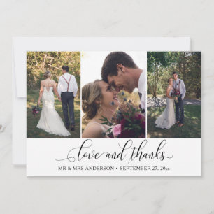Ornate Calligraphy Script 3 Photos Wedding Thank You Card