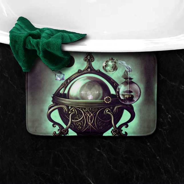 Ornate Cauldron with Green Crystal Ball and Orbs Bath Mat (Creator Uploaded)