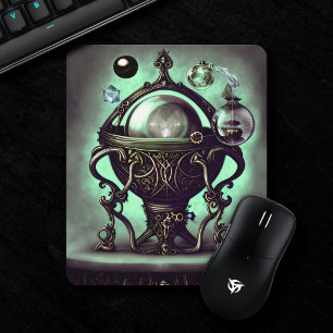 Ornate Cauldron with Green Crystal Ball and Orbs Mouse Pad