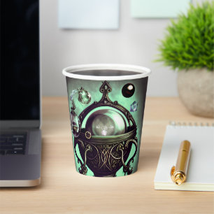 Ornate Cauldron with Green Crystal Ball and Orbs Paper Cups