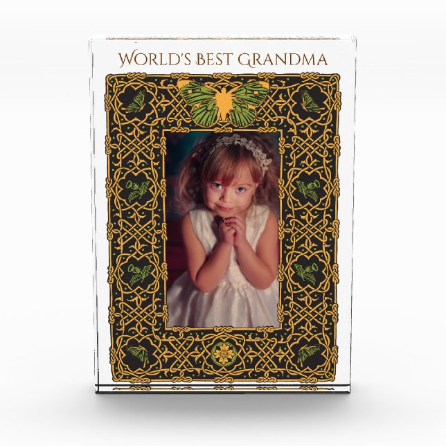 Ornate  Celtic Frame for "World's Best Grandma" Photo Block (Front)