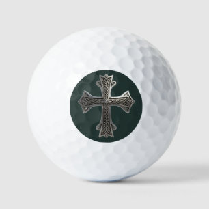 Ornate Celtic Silver Cross with Intricate Knot Pat Golf Balls