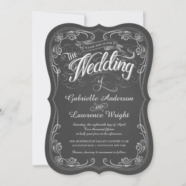 Ornate Chalkboard Bistro Art Wedding Invitations (Front)