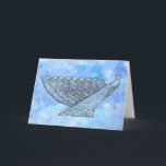 Ornate Chanukah Menorah Customisable Greeting Card<br><div class="desc">I drew a highly ornamented Chanukah menorah using pen and ink and then set it against a digitally enhanced watercolor blue background. This menorah features an elegant flow of a woman's robe - a representation of the Shekhina,  perhaps.</div>