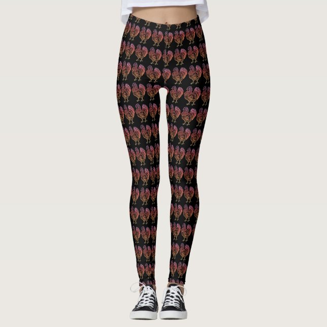 Ornate Chicken Lineart Leggings (Front)