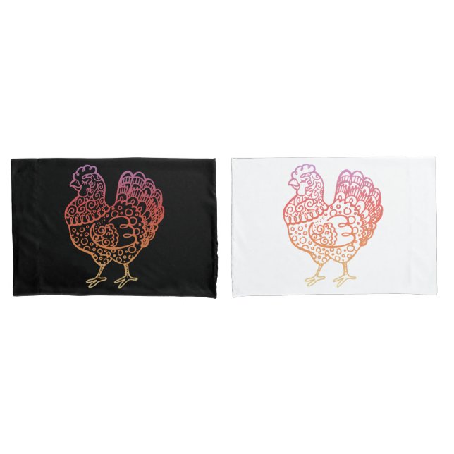 Ornate Chicken Lineart Pillowcases (Front-Set)