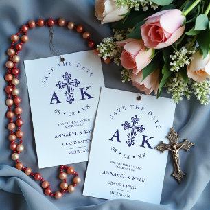 Ornate Christian Cross Minimal Wedding Save Date Rubber Stamp