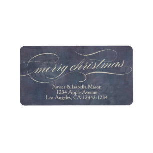 Ornate Christmas Blue Chalkboard Label