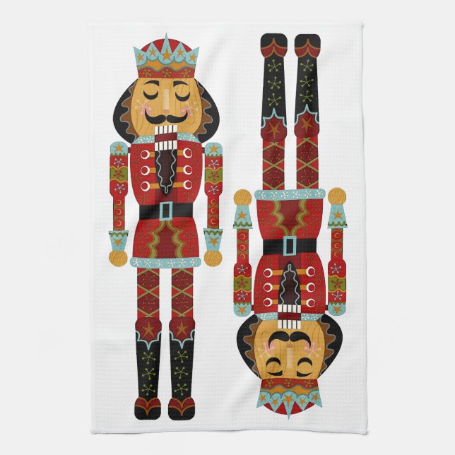 Ornate Christmas Nutcrackers on White Background Tea Towel (Vertical)
