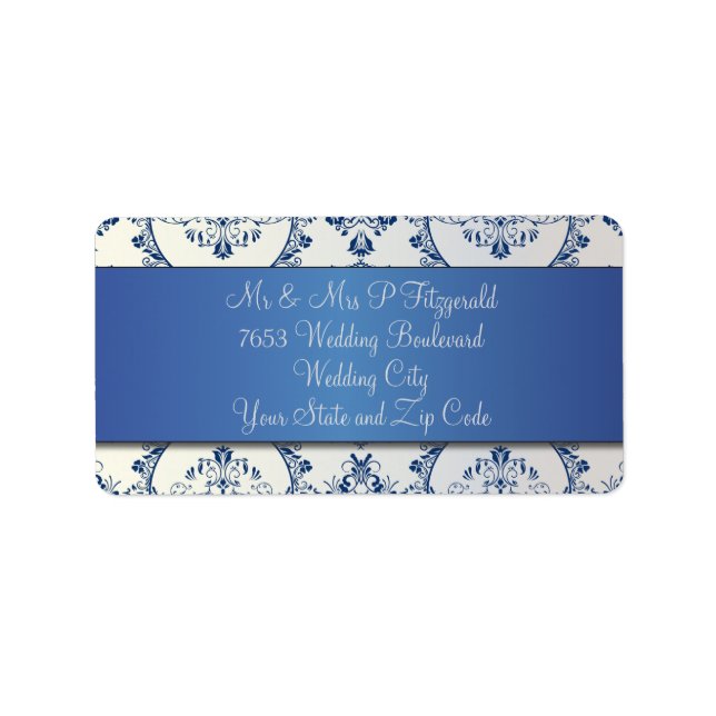 Ornate Circle Damask Sapphire Blue Label (Front)
