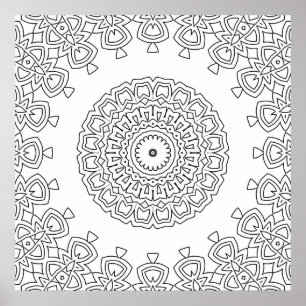 Ornate Circular Motif Mandala Colouring Design Art Poster