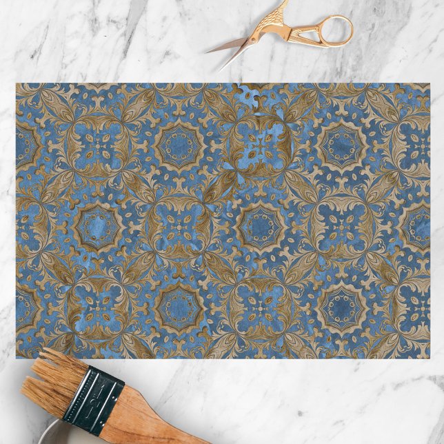 Ornate Classic Blue and Gold Damask Pattern Tissue Paper (Creator Uploaded)