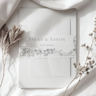 Ornate Classic French Floral Border Wedding Invitation Belly Band