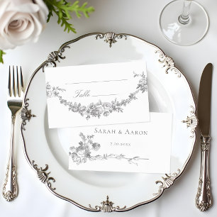 Ornate Classic French Rose Garland Wedding Place Card