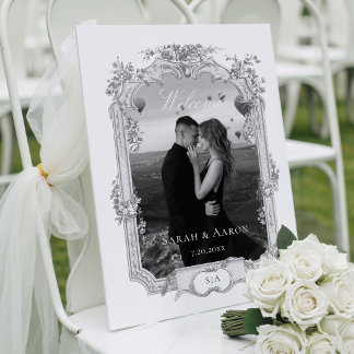 Ornate Classic French Rose Photo Wedding Welcome Acrylic Sign