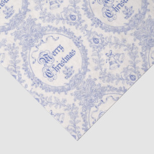 Ornate Classic Vintage Merry Christmas Blue Toile Tissue Paper