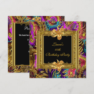 Ornate Coloured Black Gold Damask Birthday Party Invitation
