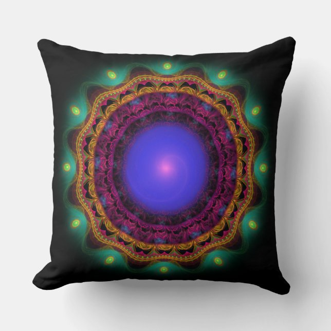 Ornate colourful bright mandala cushion (Front)