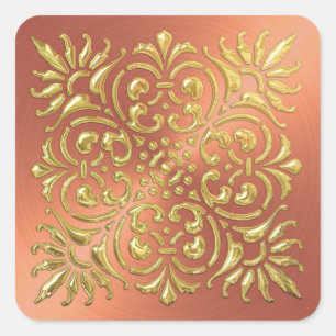 Ornate Coral and Gold Embossed Look Sticker