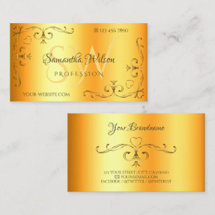 Ornate Corners Initials Luminous Orange Shimmery  Business Card