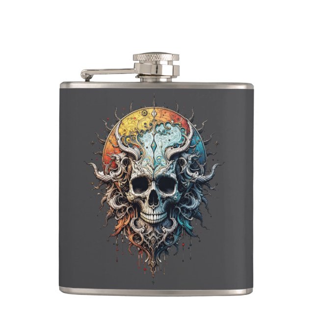Ornate Cosmic Skull Gothic Baroque Mandala  Hip Flask (Front)